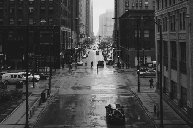 Rainy street Upper West Side NYC near student housing